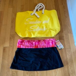 Trina Turk beach bag & Kalia swim skirt large new with the tags